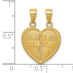 10K Gold Best Friends Break-Apart Heart Pendant Polished Solid Charm