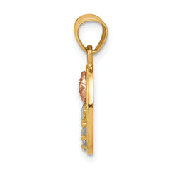 10K Two-Tone Gold Rose Charm with CZ and Rhodium Accent Polished Finish