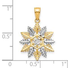 10K Gold Snowflake Charm with Rhodium Accents Polished Finish