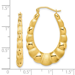 10K Yellow Gold Satin & Polished Hollow Hoop Earrings with Secure Closure