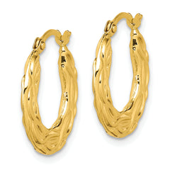 10K Yellow Gold Patterned Hollow Hoop Earrings with Polished Finish Elegant & Timeless