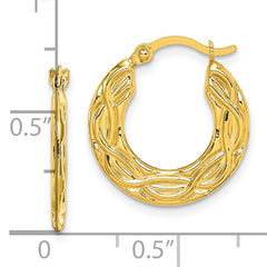 10K Yellow Gold Patterned Hollow Hoop Earrings with Polished Finish Elegant & Timeless
