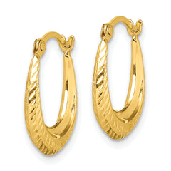 10K Yellow Gold Textured Hollow Hoop Earrings Polished Creole Style 15mm