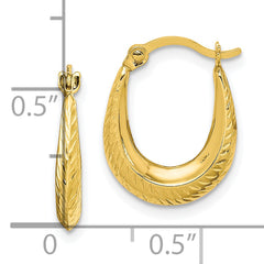 10K Yellow Gold Textured Hollow Hoop Earrings Polished Creole Style 15mm