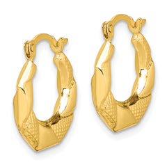 10K Gold Scalloped Textured Hollow Hoop Earrings with Polished Finish