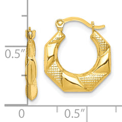 10K Gold Scalloped Textured Hollow Hoop Earrings with Polished Finish