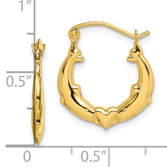 10K Gold Dolphin Heart Hoop Earrings with Polished Finish and Secure Closure