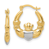 10K & Rhodium Claddagh Hollow Hoop Earrings