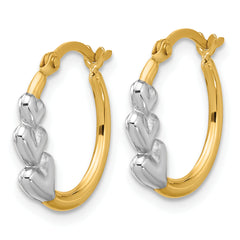 10K Gold and Rhodium Hollow Heart Hoop Earrings Elegant Modern Design