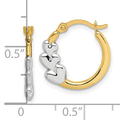 10K Gold and Rhodium Hollow Heart Hoop Earrings Elegant Modern Design