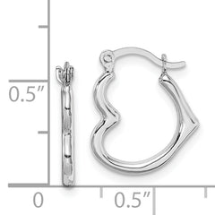 10K White Gold Heart Hoop Earrings with Polished Rhodium Finish
