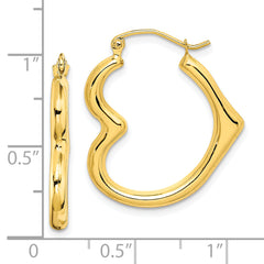 10K Gold Hollow Heart Hoop Earrings with Polished Finish Romantic Design