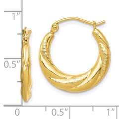 10K Gold Textured Scalloped Hoop Earrings with Polished Finish for Women