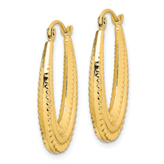 10K Gold Textured Oval Hoop Earrings with Polished Finish 25mm Creole Style