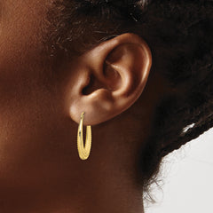 10K Gold Textured Oval Hoop Earrings with Polished Finish 25mm Creole Style