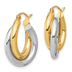 10K Two-Tone Gold Polished Double Tube Hoop Earrings for Women