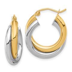 10k Two-tone Polished Double Tube Hoop Earrings