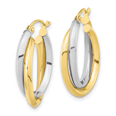 10K Two-Tone Gold Polished Double Oval Twist Hoop Earrings for Women