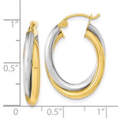 10K Two-Tone Gold Polished Double Oval Twist Hoop Earrings for Women