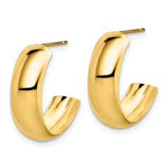 10K Gold Polished J-Hoop Earrings with Post Back for Women
