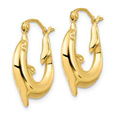 10K Gold Polished Dolphin Hoop Earrings for Women Elegant Solid Design
