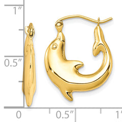 10K Gold Polished Dolphin Hoop Earrings for Women Elegant Solid Design