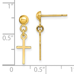 10K Yellow Gold Polished Cross Dangle Earrings for Women