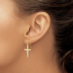 10K Two-Tone Gold Crucifix Drop Earrings with Polished Finish for Women