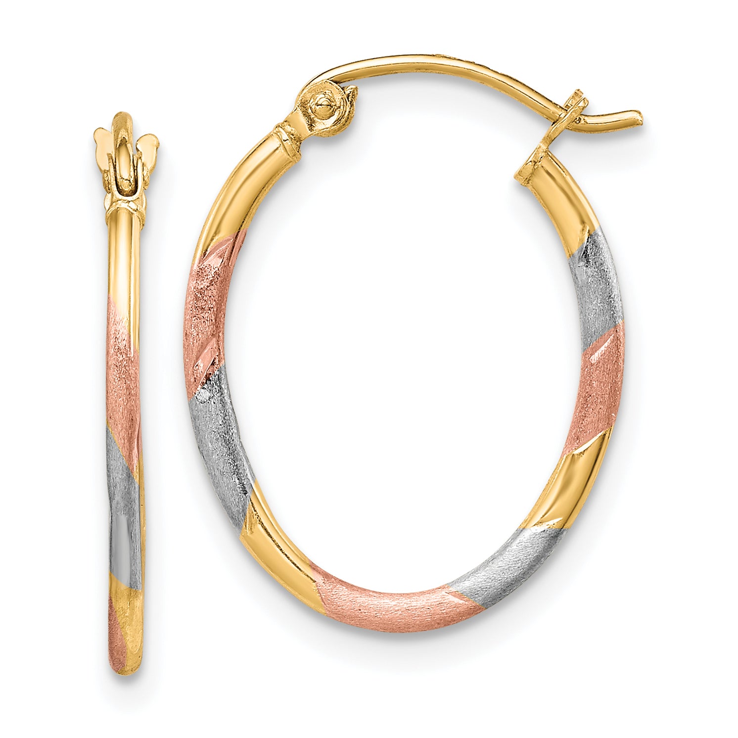 10k & White and Rose Rhodium Diamond Cut Hoop Earrings