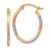 10k & White and Rose Rhodium Diamond Cut Hoop Earrings