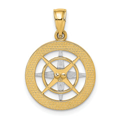 10K w/Rhodium Nautical Compass White Needle Charm