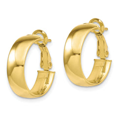 10K Gold Polished Hoop Earrings with Omega Back Closure Hollow Design
