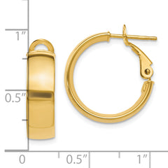 10K Gold Polished Hoop Earrings with Omega Back Closure Hollow Design