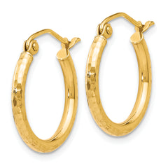 10K Gold Polished Hollow Hoop Earrings with Textured Finish 17mm