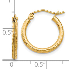 10K Gold Polished Hollow Hoop Earrings with Textured Finish 17mm