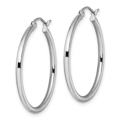 10K White Gold Polished Hoop Earrings with Rhodium Plating and Lifetime Warranty