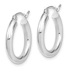 10K White Gold Polished Hoop Earrings with Rhodium Plating Elegant Hollow Design