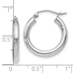 10K White Gold Polished Hoop Earrings with Rhodium Plating Elegant Hollow Design