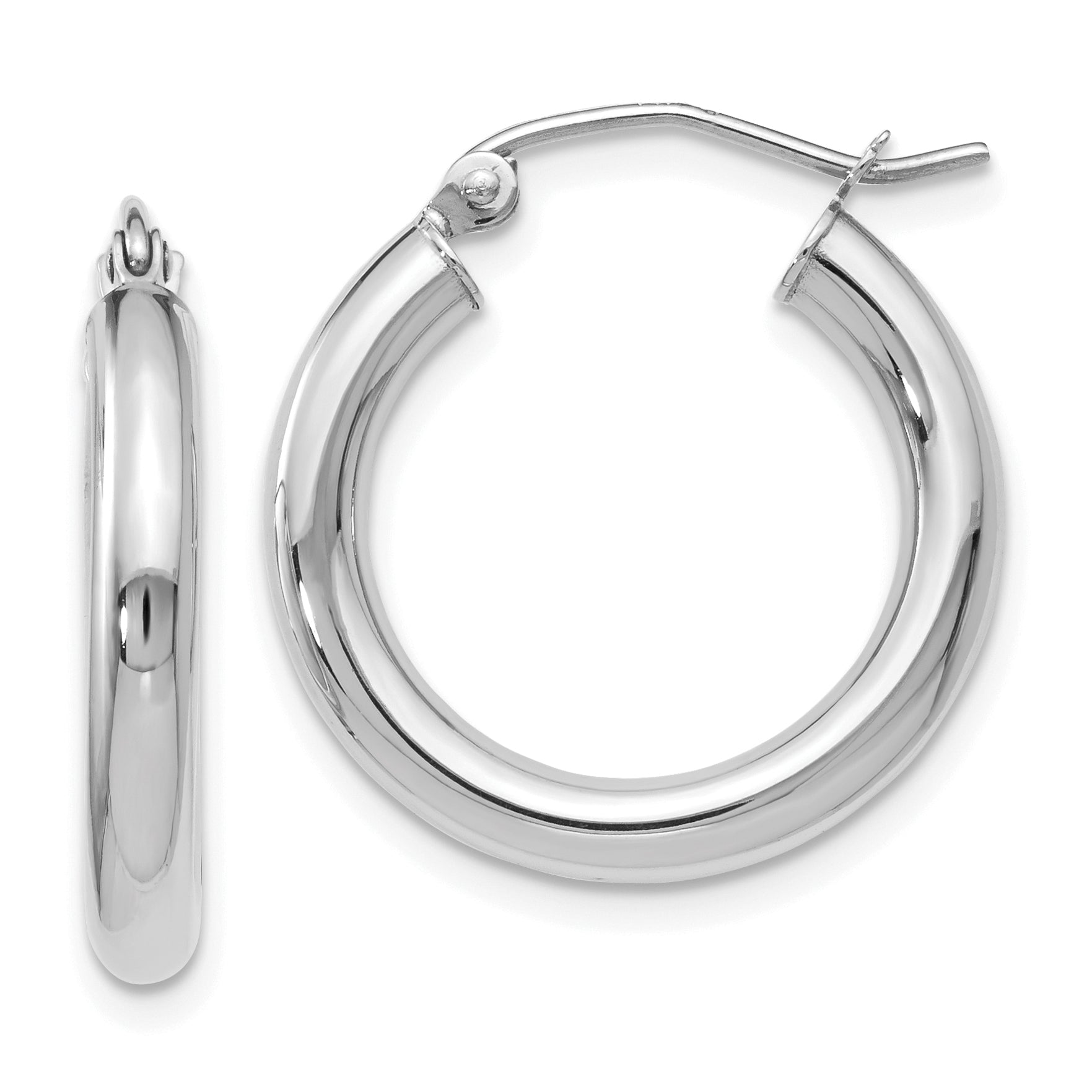 10K White Gold Polished Hinged Hoop Earrings