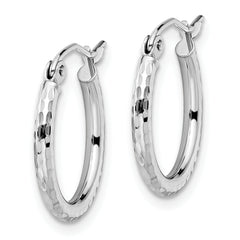 10K White Gold Diamond-Cut Hoop Earrings with Polished Rhodium Finish