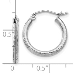 10K White Gold Diamond-Cut Hoop Earrings with Polished Rhodium Finish