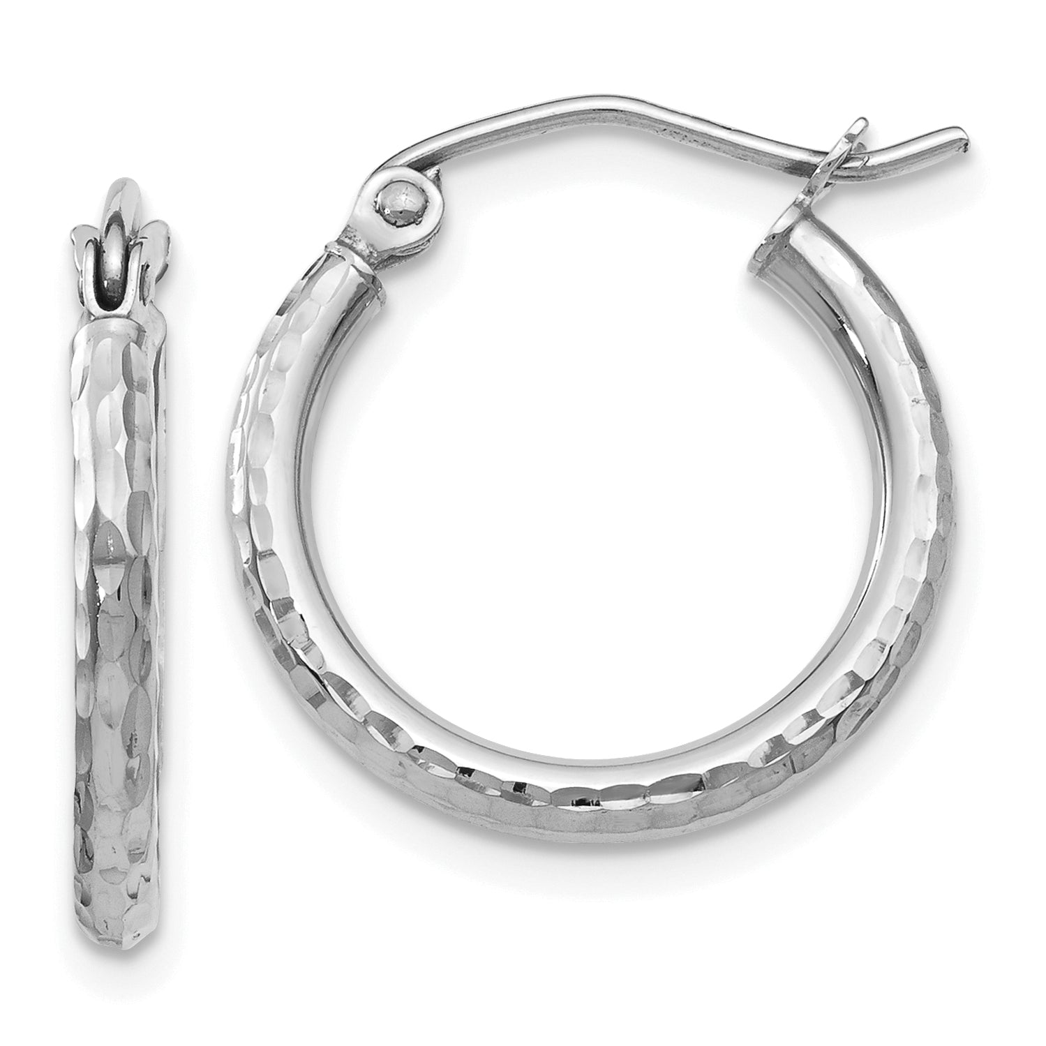 10K White Gold D/C Hinged Hoop Earrings