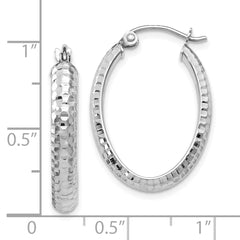 10K White Gold Textured Oval Hoop Earrings with Rhodium Finish