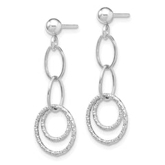 10K White Gold Dangle Earrings with Polished Rhodium Finish and Textured Design