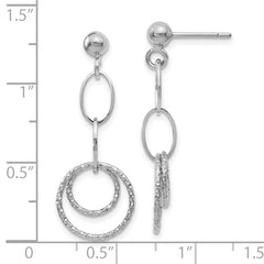 10K White Gold Dangle Earrings with Polished Rhodium Finish and Textured Design