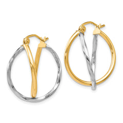 10K Two-Tone Gold Hoop Earrings with Polished Rhodium Finish