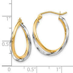 10K Two-Tone Gold Hoop Earrings with Polished Rhodium Finish