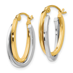 10K Two-Tone Gold Hoop Earrings with Polished Finish and Rhodium