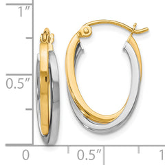 10K Two-Tone Gold Hoop Earrings with Polished Finish and Rhodium