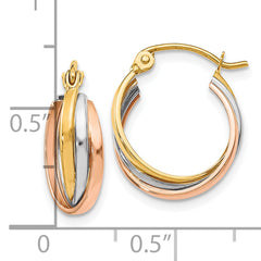 10K Tri-Color Gold Polished Hinged Hoop Earrings Elegant, Lightweight Design
